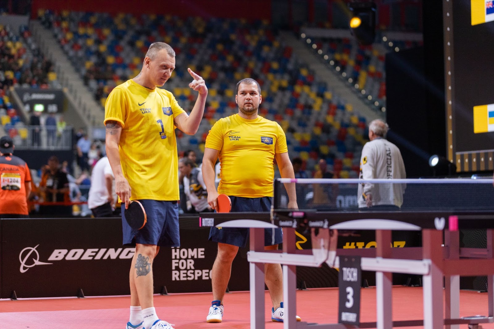 Dmytro (right) during a table tennis match at the Invictus Games 2023. Photo: InvictusTeamUkraine