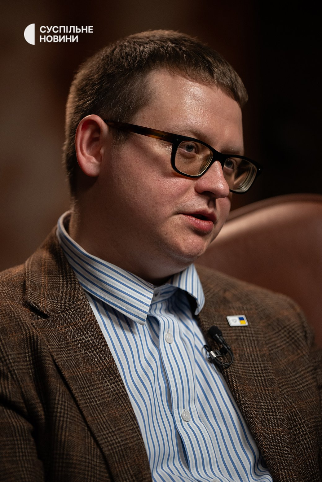 Senior Analyst of the CBA Initiatives Center Mykola Bielieskov during an interview with Suspilne, Kyiv, April 29, 2025. Suspilne News/Olexandr Sova